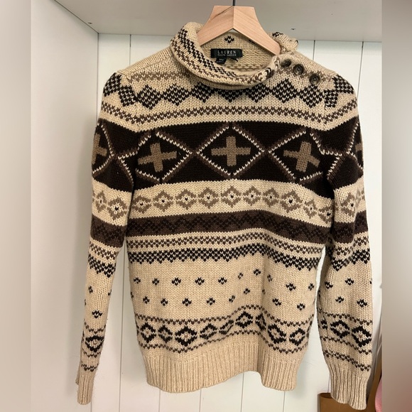 Ralph Lauren lambswool fall sweater size medium brown tan - Picture 2 of 12
